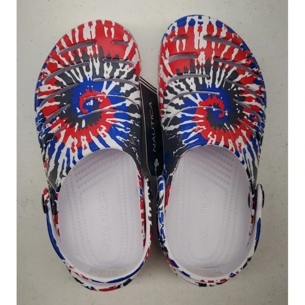 Nautica Boys' River Edge Slip-On EVA Sandals RWB Tie Dye Size 1Y NWT!